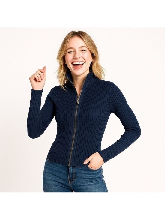 Topshop Sweaters - TOPSHOP BOUTIQUE Classy & Sharp Navy Blue Zip Up Sweater Size 2